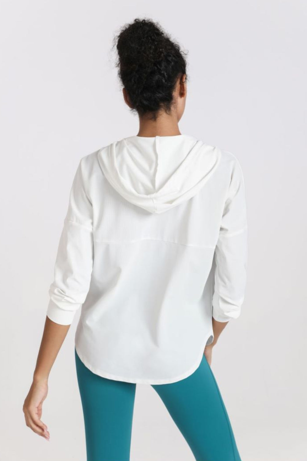Curved Hem Drawstring Hooded Sports Jacket Shapelust