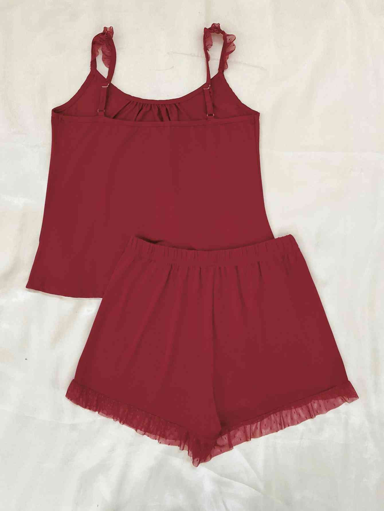 Gathered Detail Spliced Mesh Sleeveless Top and Shorts Lounge Set Shapelust