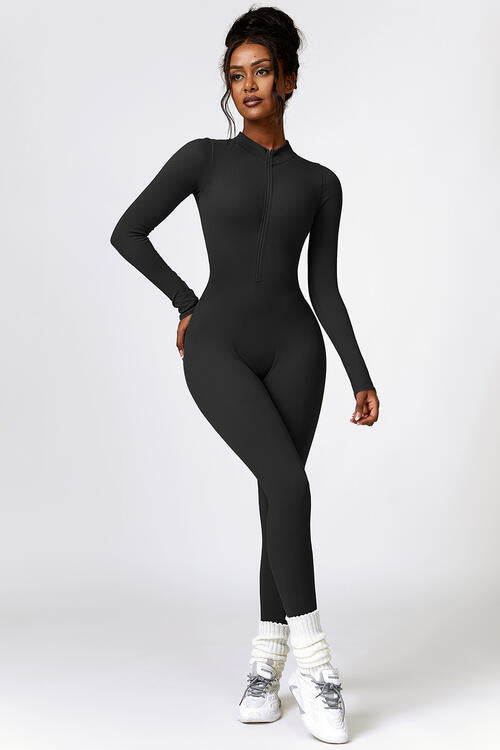 Half Zip Long Sleeve Active Jumpsuit Shapelust
