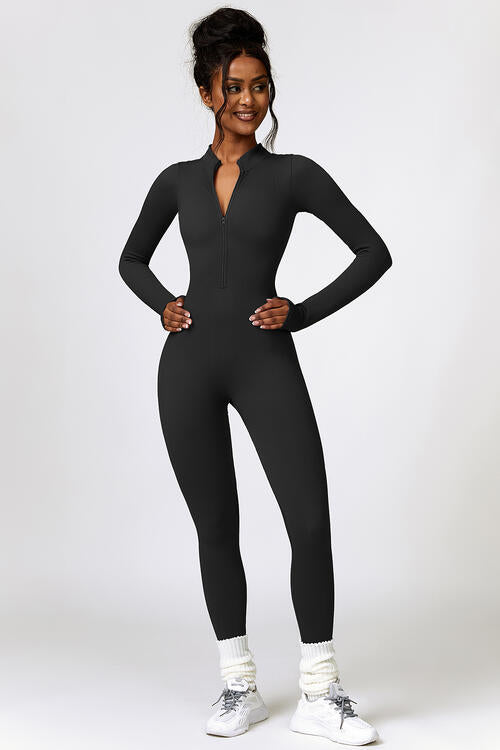 Half Zip Long Sleeve Active Jumpsuit Shapelust