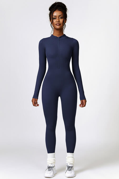 Half Zip Long Sleeve Active Jumpsuit Shapelust