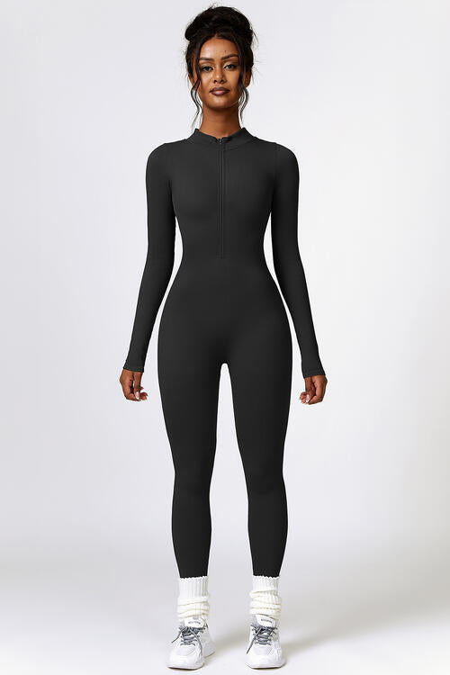 Half Zip Long Sleeve Active Jumpsuit Shapelust