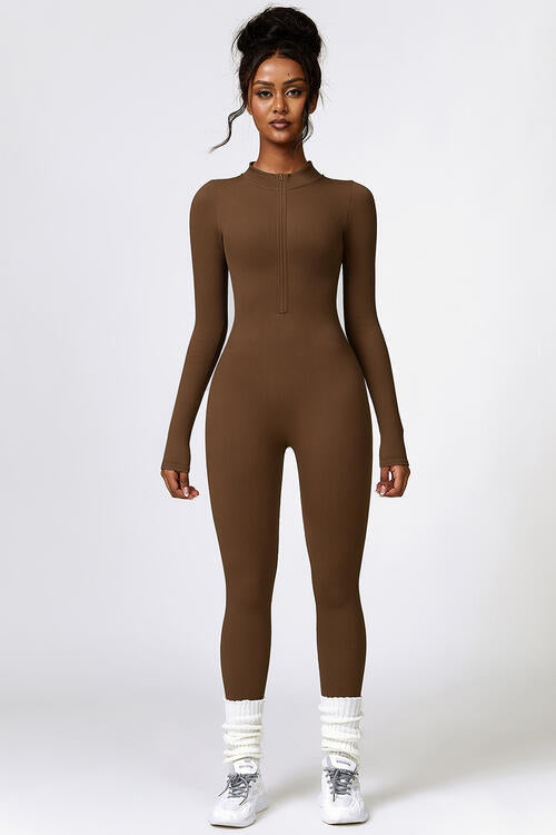 Half Zip Long Sleeve Active Jumpsuit Shapelust
