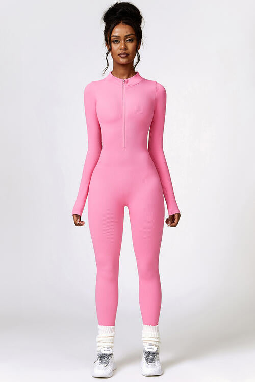 Half Zip Long Sleeve Active Jumpsuit Shapelust