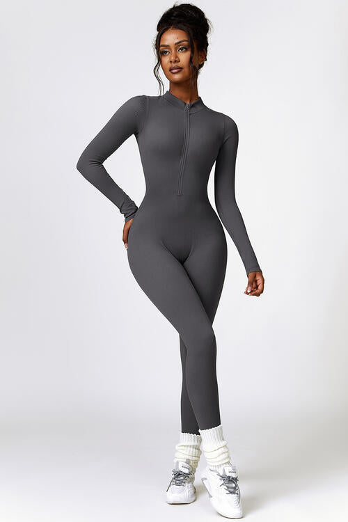 Half Zip Long Sleeve Active Jumpsuit Shapelust