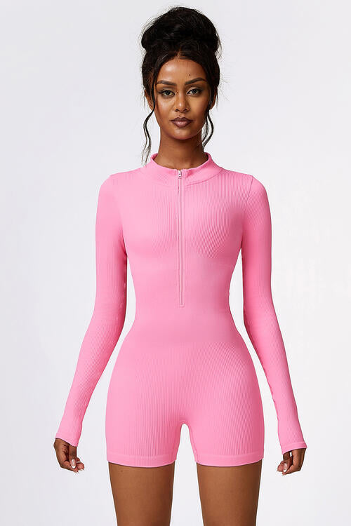 Half Zip Long Sleeve Active Romper Shapelust