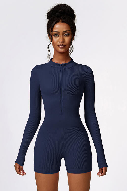 Half Zip Long Sleeve Active Romper Shapelust