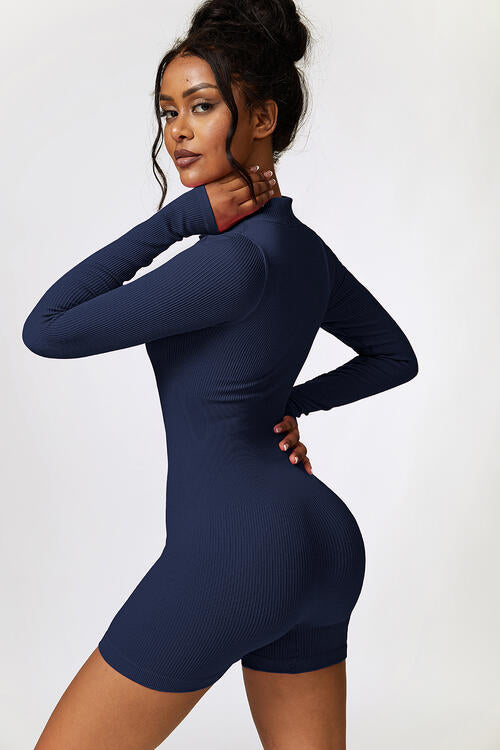 Half Zip Long Sleeve Active Romper Shapelust