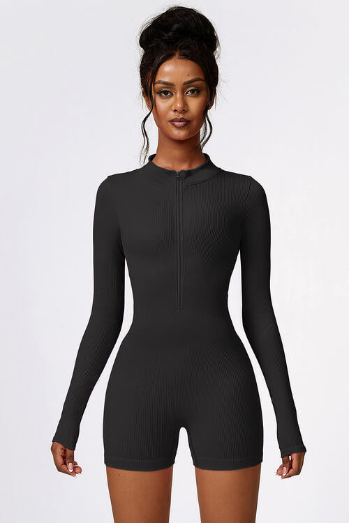 Half Zip Long Sleeve Active Romper Shapelust