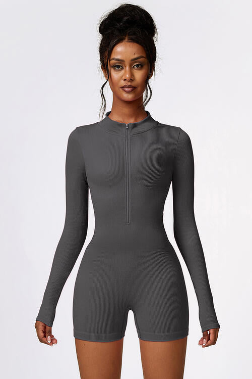 Half Zip Long Sleeve Active Romper Shapelust