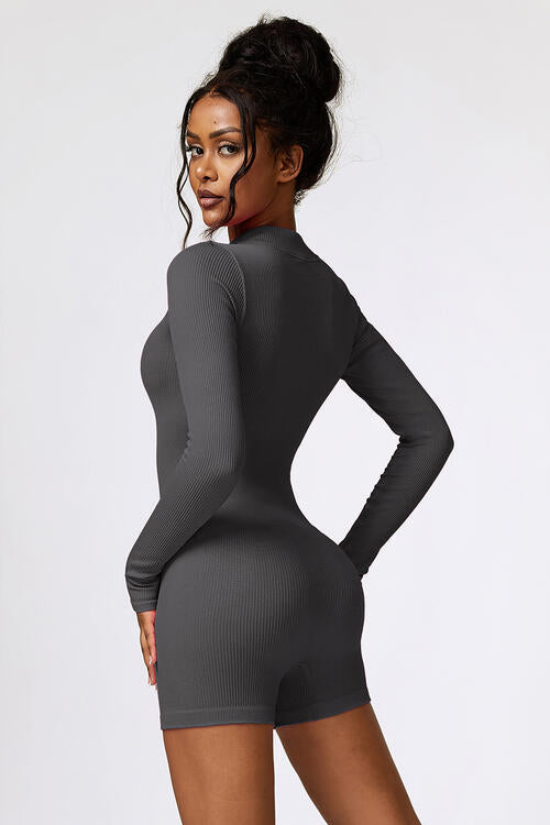 Half Zip Long Sleeve Active Romper Shapelust