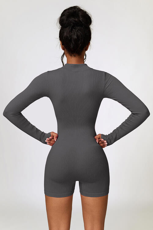 Half Zip Long Sleeve Active Romper Shapelust