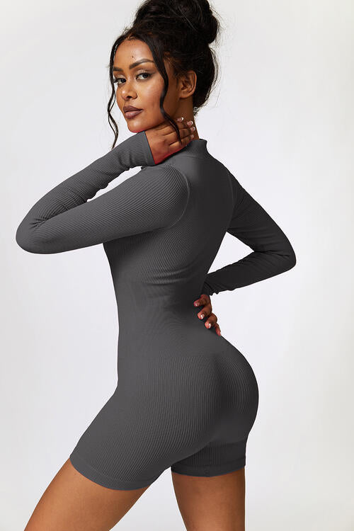 Half Zip Long Sleeve Active Romper Shapelust