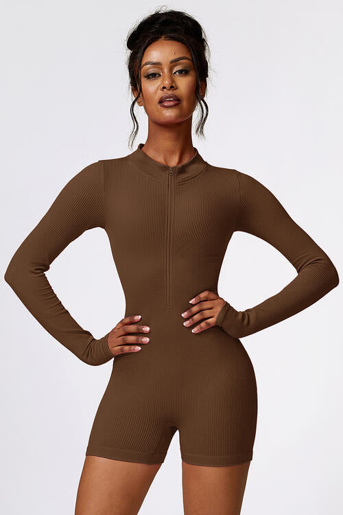 Half Zip Long Sleeve Active Romper Shapelust