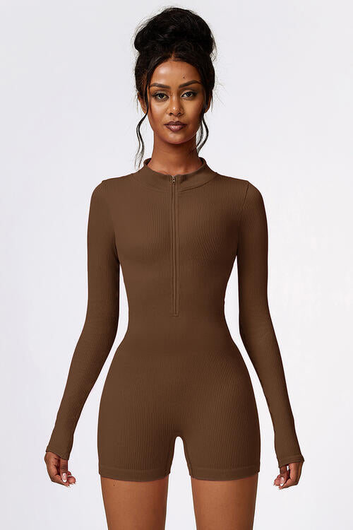 Half Zip Long Sleeve Active Romper Shapelust