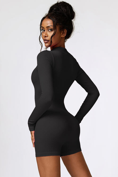 Half Zip Long Sleeve Active Romper Shapelust