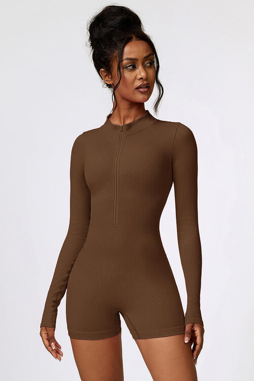 Half Zip Long Sleeve Active Romper Shapelust