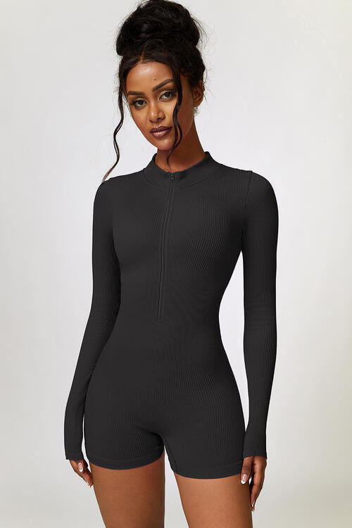 Half Zip Long Sleeve Active Romper Shapelust