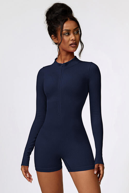 Half Zip Long Sleeve Active Romper Shapelust