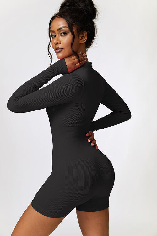 Half Zip Long Sleeve Active Romper Shapelust