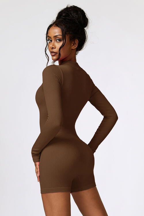 Half Zip Long Sleeve Active Romper Shapelust