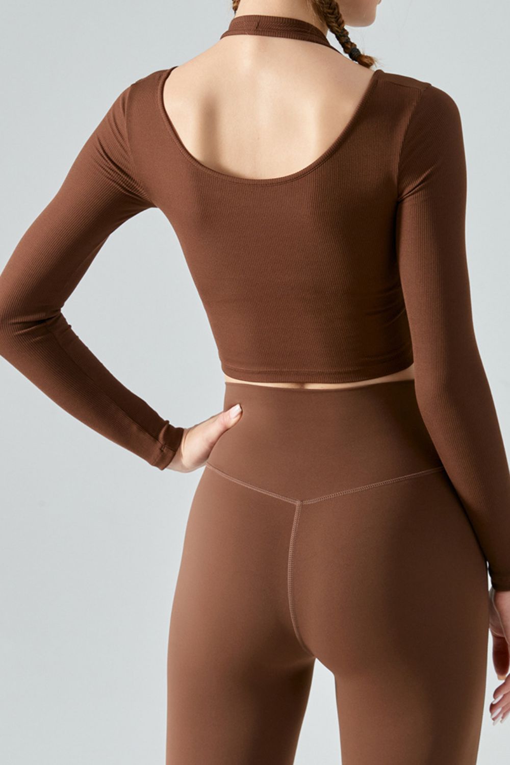 Halter Neck Long Sleeve Cropped Sports Top Shapelust