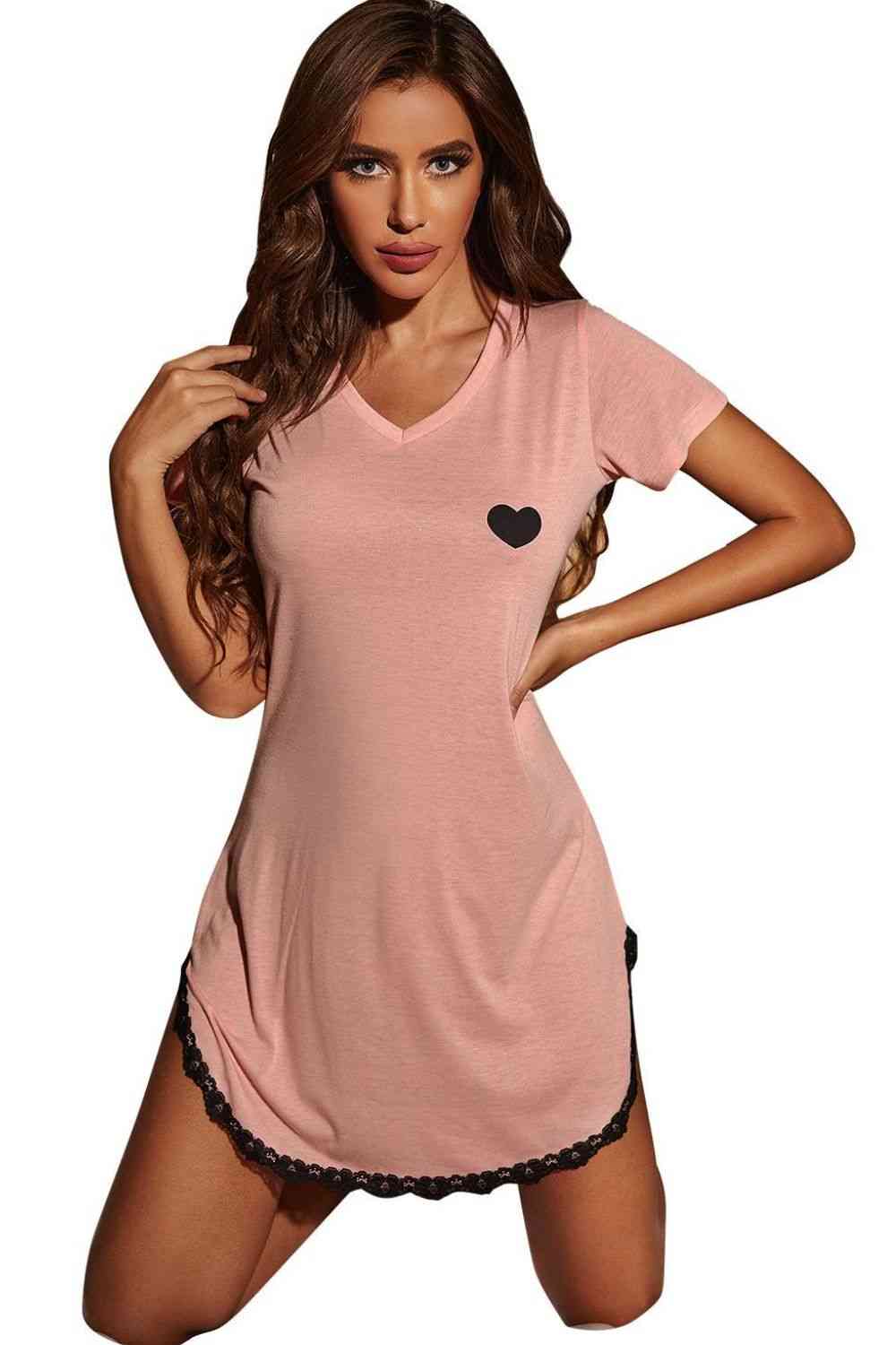 Heart Graphic Lace Trim Night Dress Shapelust