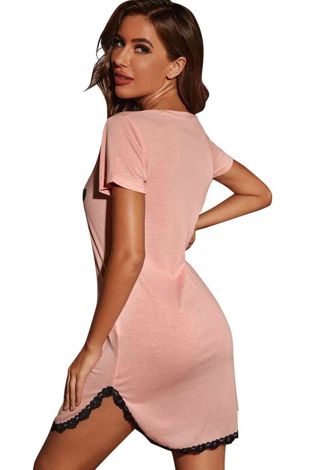 Heart Graphic Lace Trim Night Dress Shapelust
