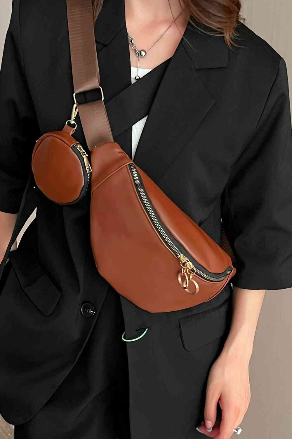PU Leather Sling Bag with Small Purse Shapelust