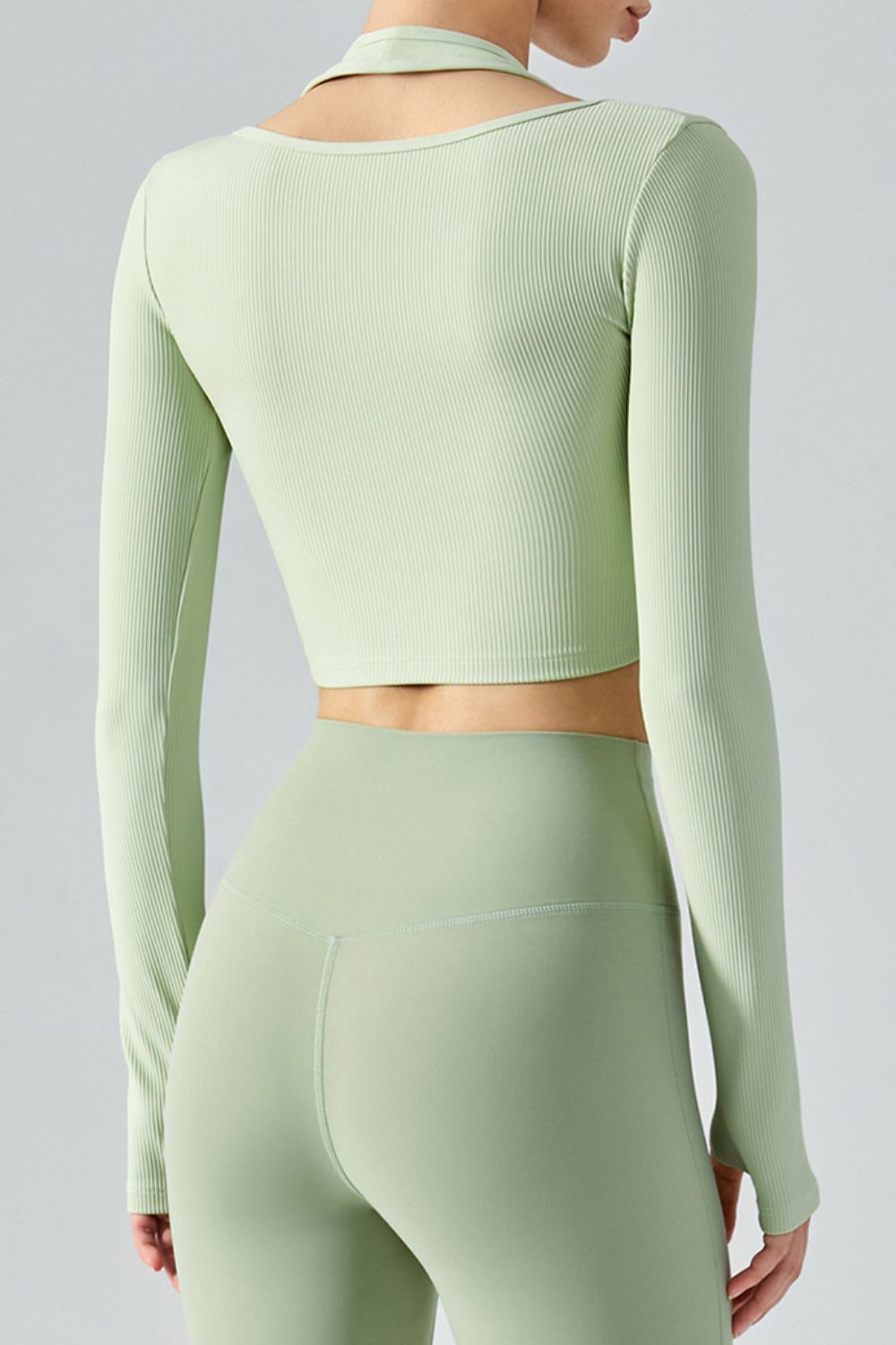 Ribbed Faux Layered Halter Neck Cropped Sports Top Shapelust