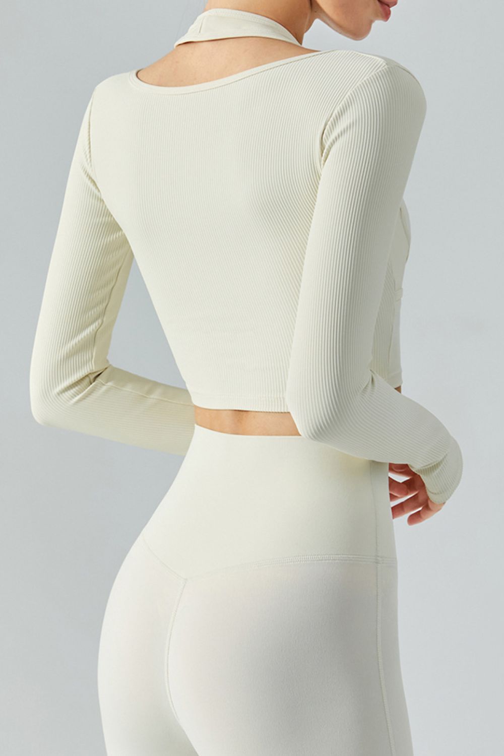 Ribbed Faux Layered Halter Neck Cropped Sports Top Shapelust