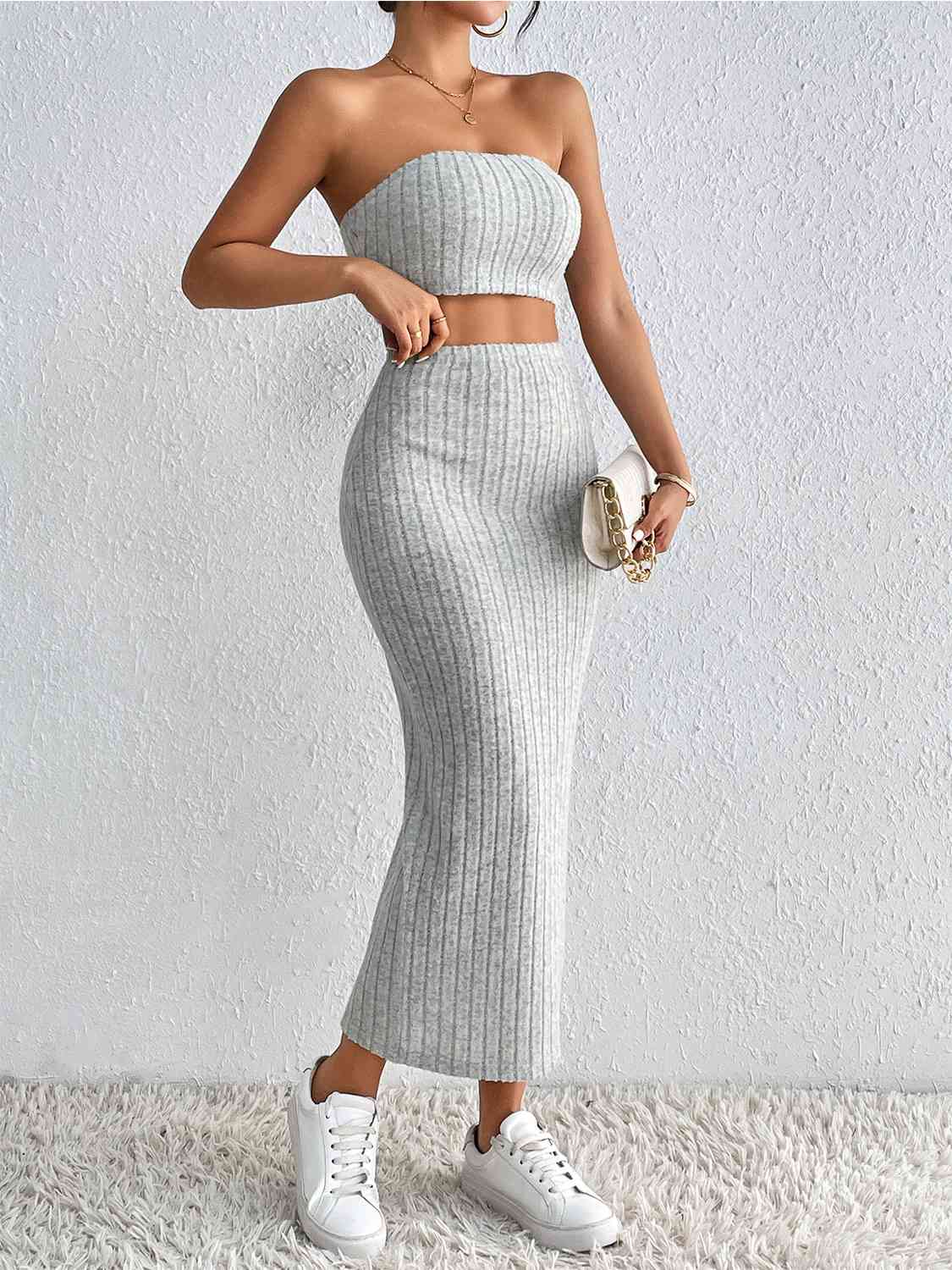 Ribbed Tube Top & Midi Skirt Set Shapelust