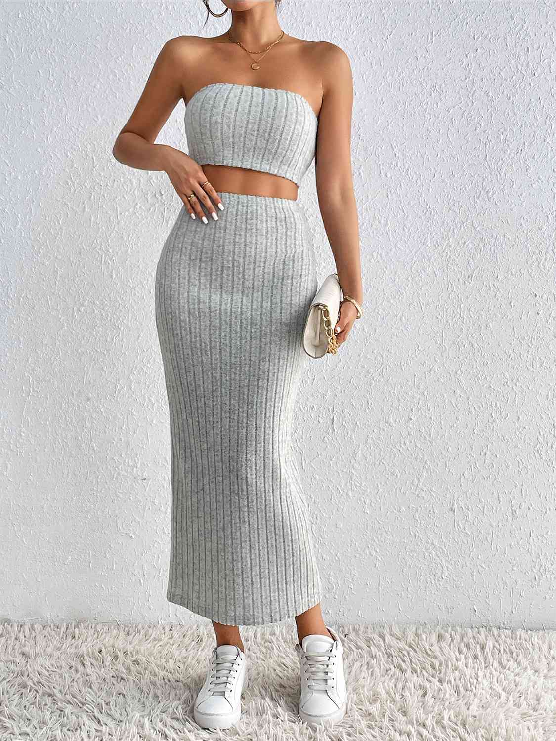 Ribbed Tube Top & Midi Skirt Set Shapelust