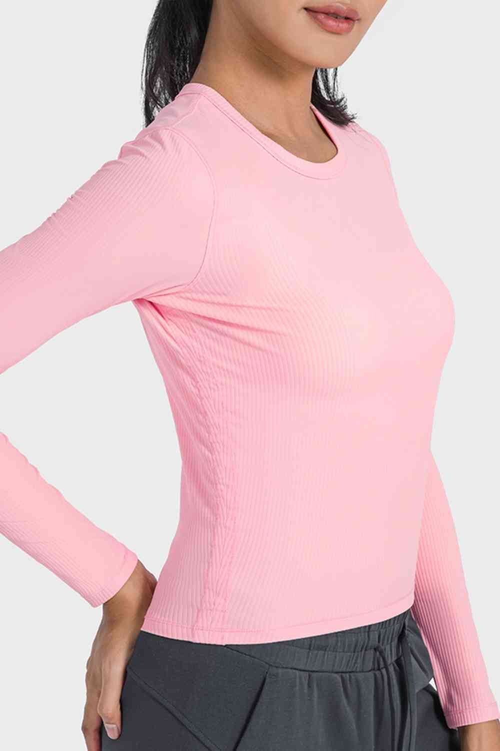 Round Neck Long Sleeve Sports Top Shapelust