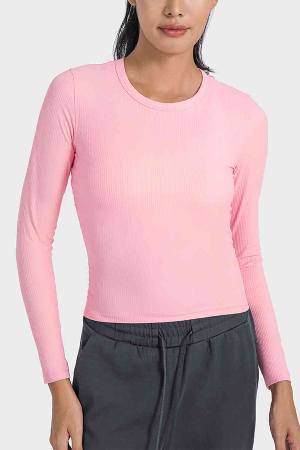 Round Neck Long Sleeve Sports Top Shapelust