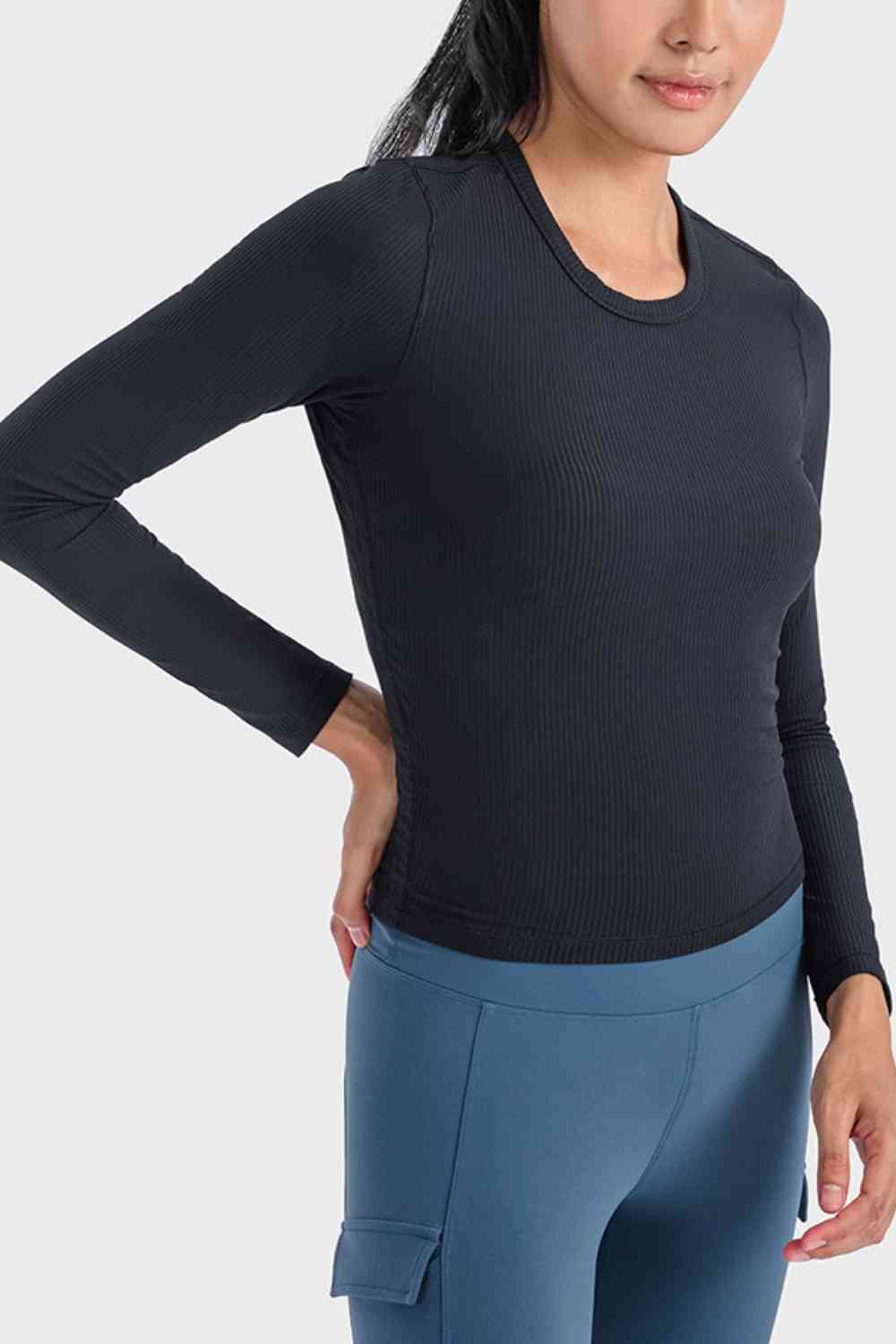 Round Neck Long Sleeve Sports Top Shapelust