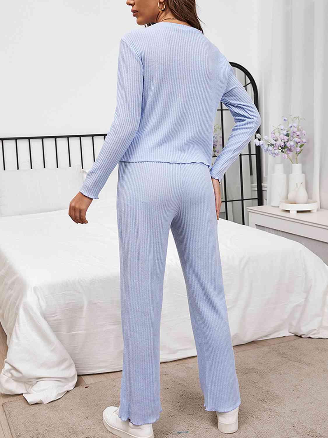 Round Neck Long Sleeve Top and Drawstring Pants Lounge Set Shapelust