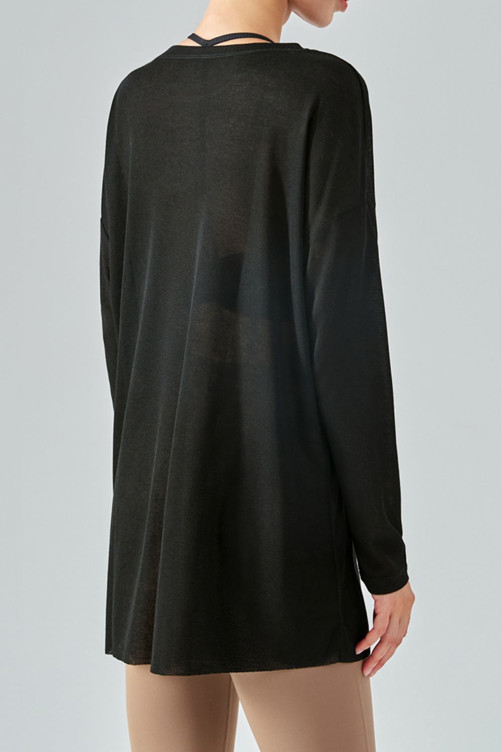 Round Neck Slit Sheer Tunic Sports Top Shapelust