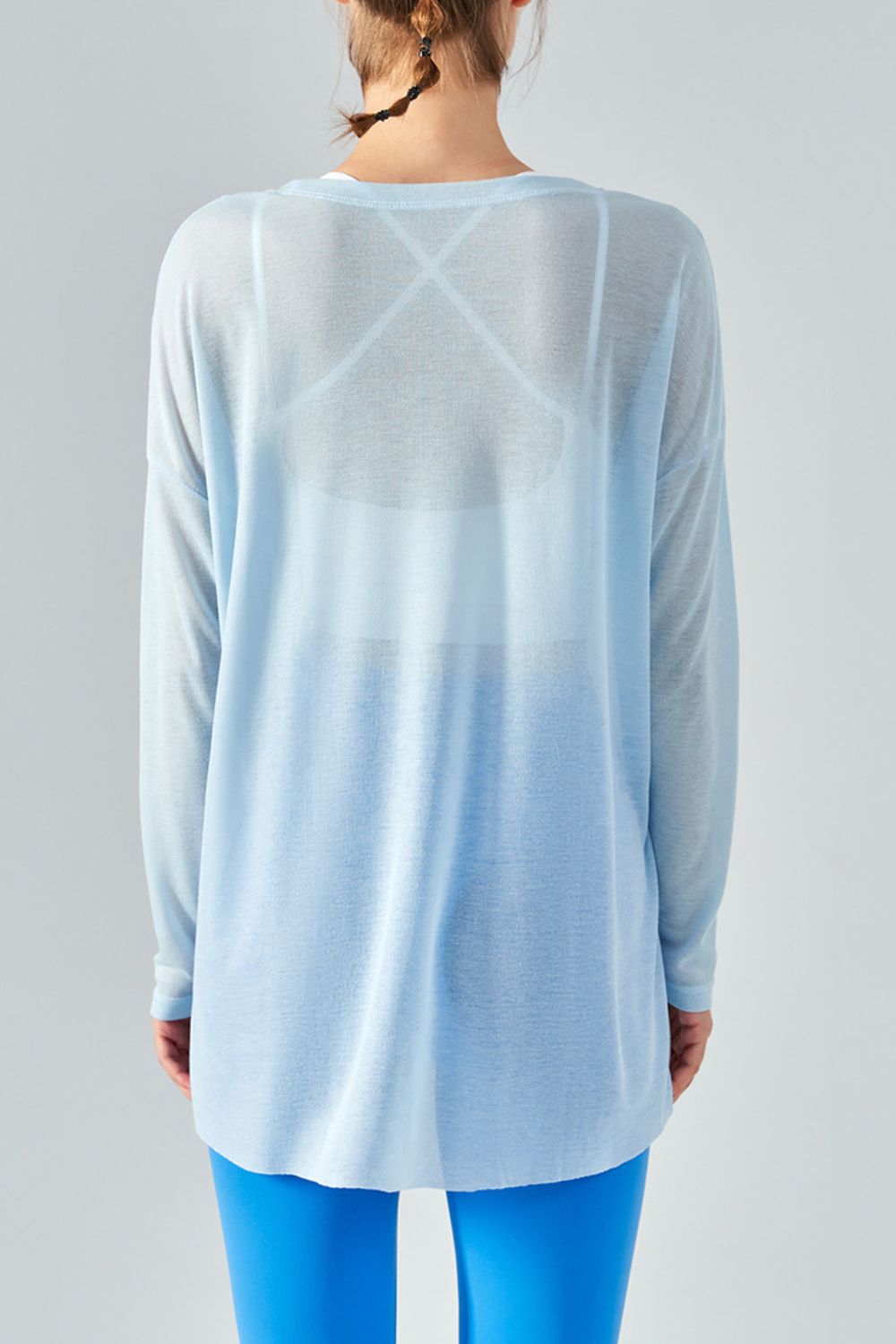 Round Neck Slit Sheer Tunic Sports Top Shapelust
