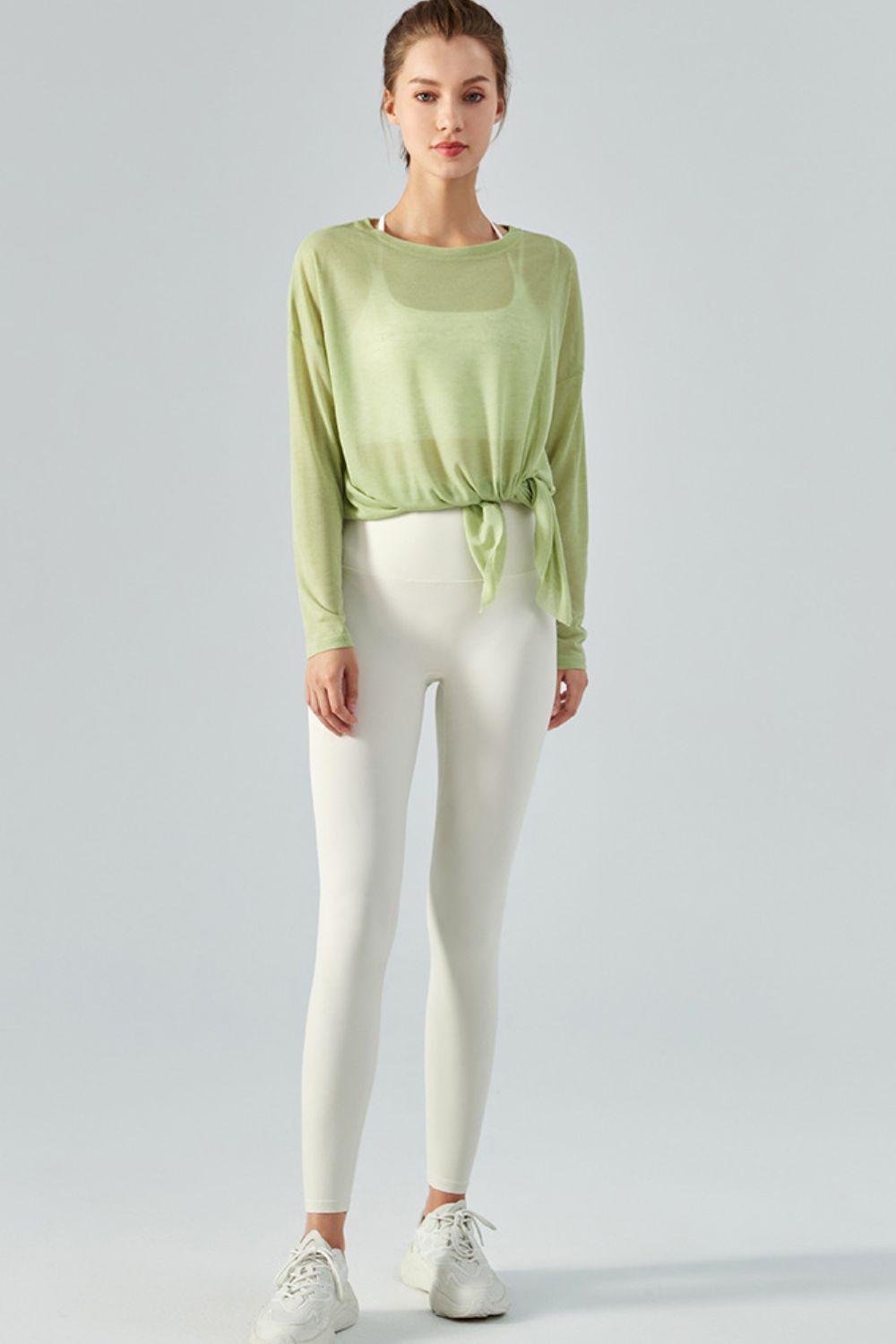 Round Neck Slit Sheer Tunic Sports Top Shapelust