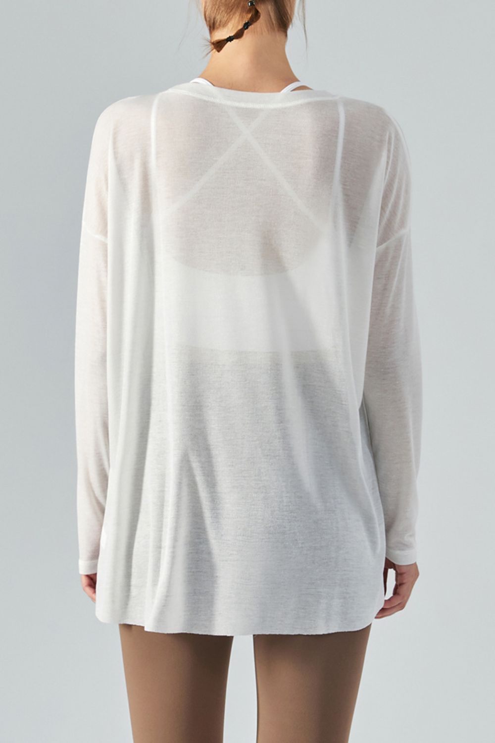 Round Neck Slit Sheer Tunic Sports Top Shapelust