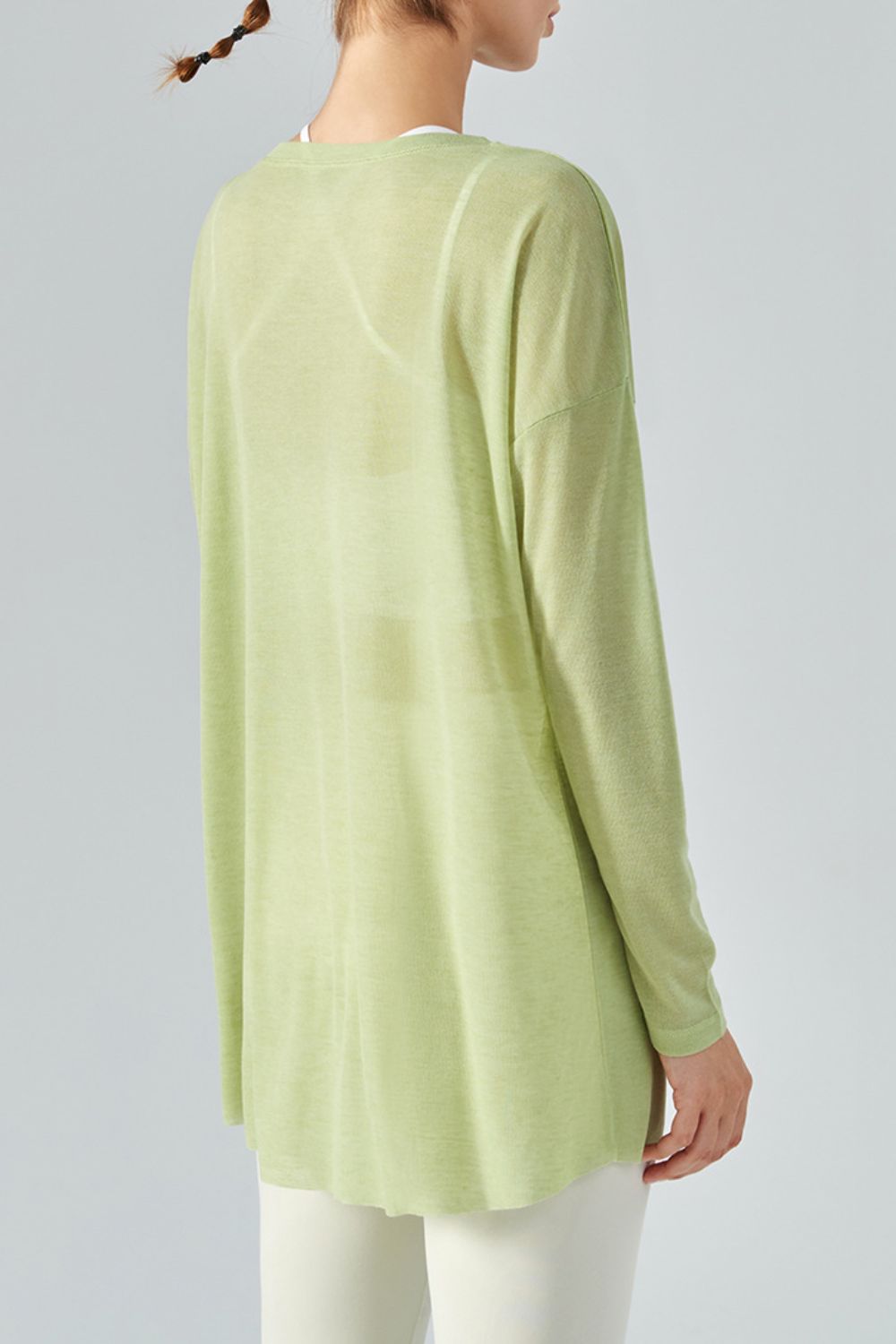 Round Neck Slit Sheer Tunic Sports Top Shapelust