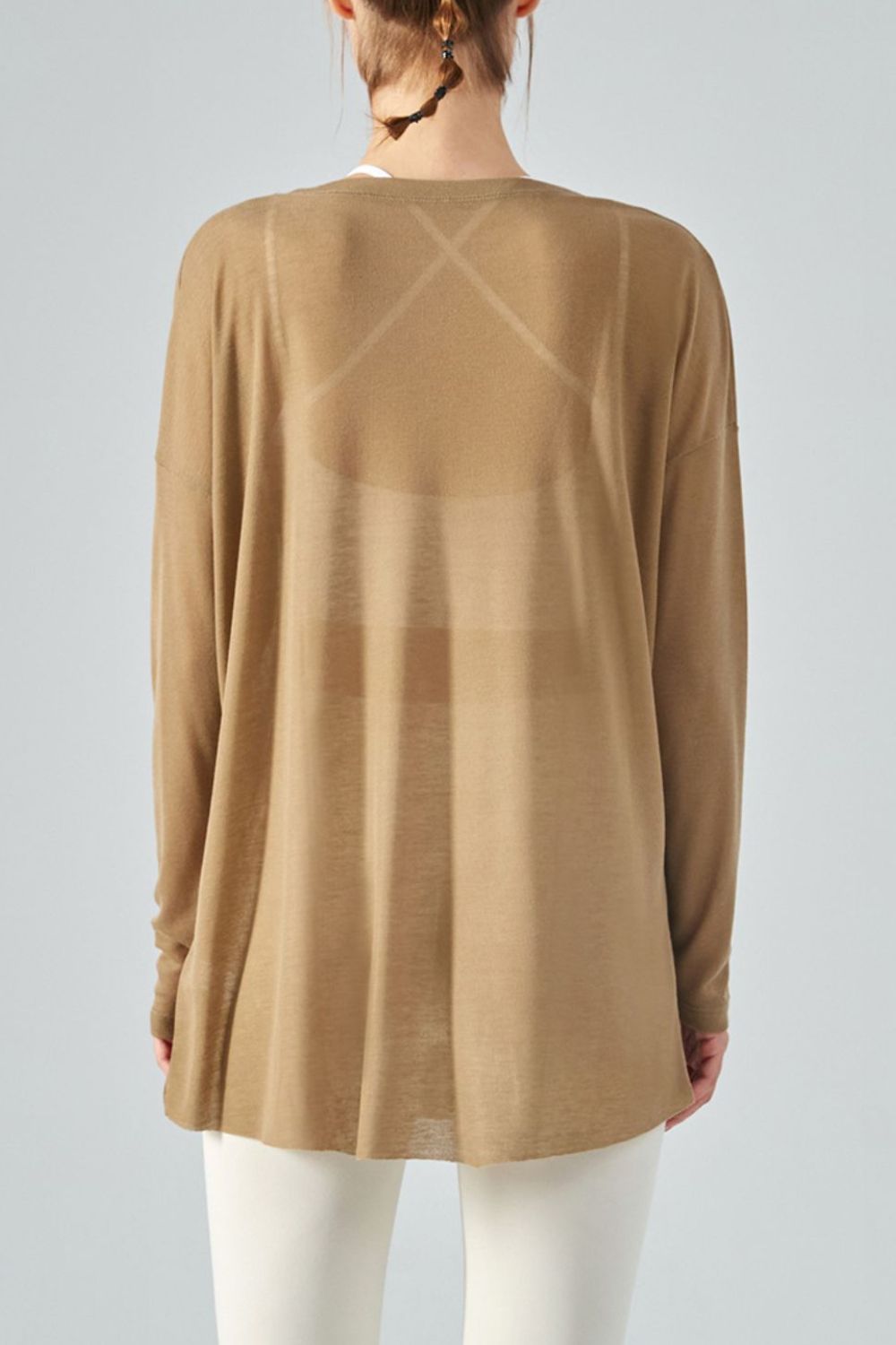 Round Neck Slit Sheer Tunic Sports Top Shapelust