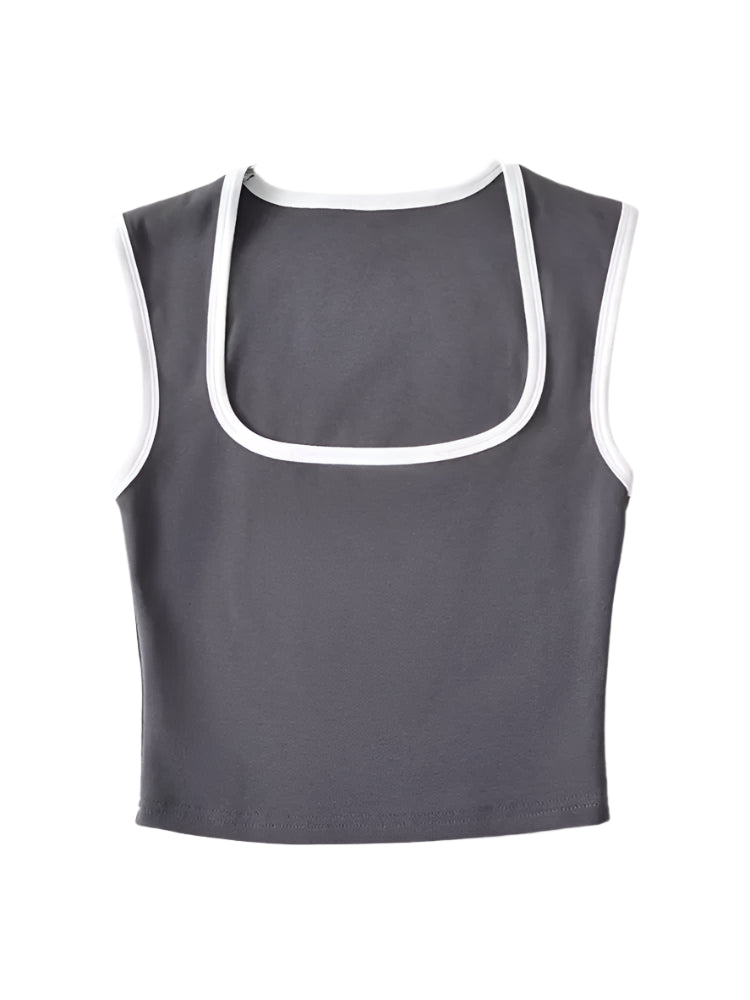 Sculpted Muse Crop – Y2K Square Neck Sleeveless Tank