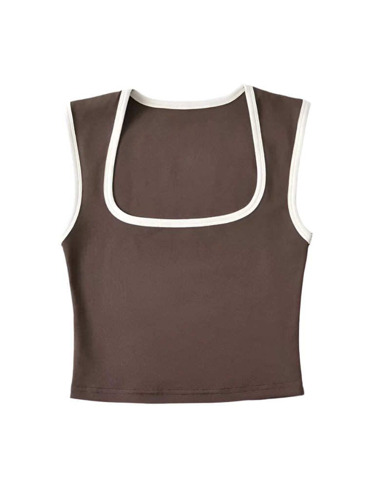 Sculpted Muse Crop – Y2K Square Neck Sleeveless Tank