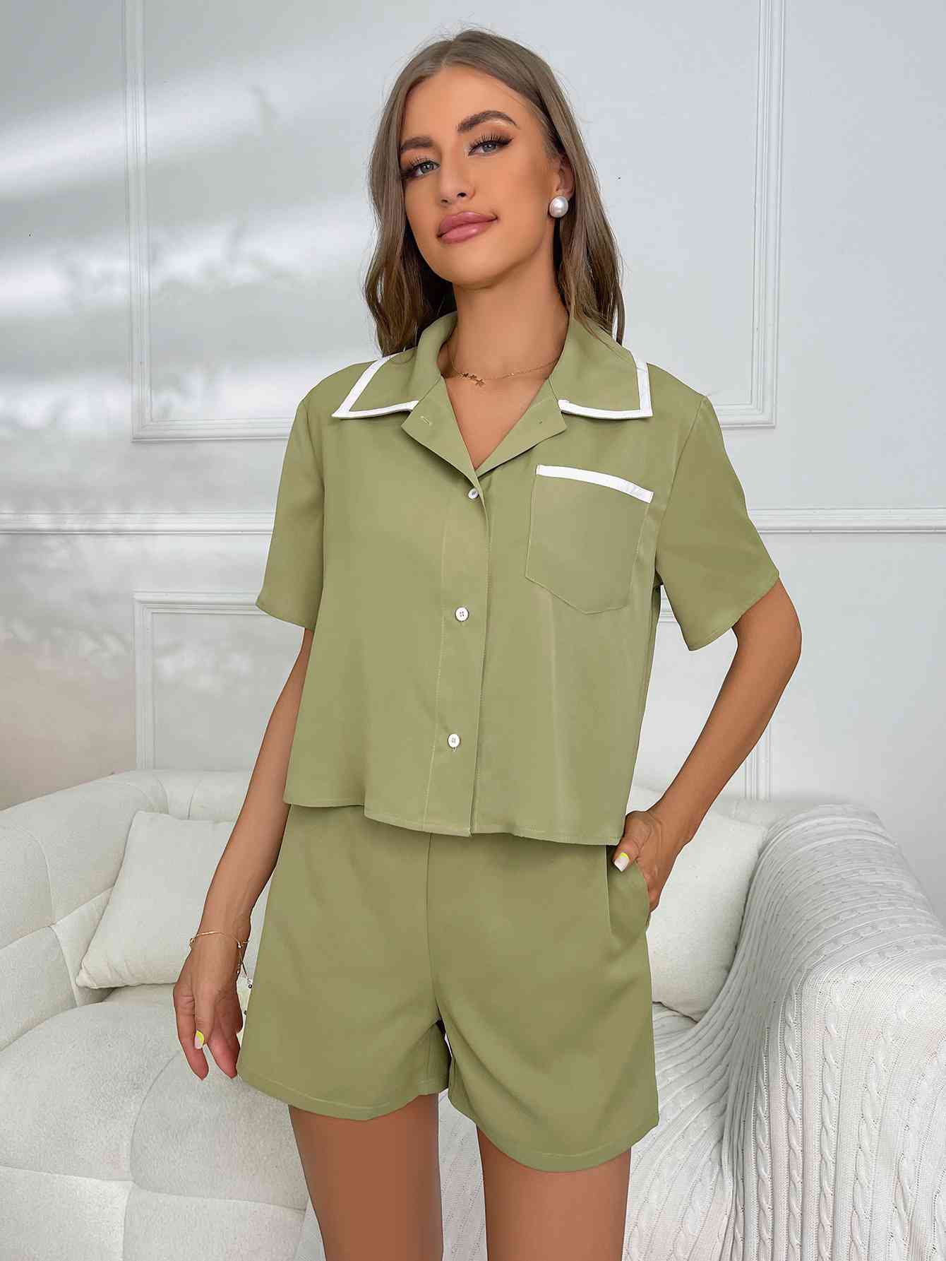 Short Sleeve Shirt and Shorts Lounge Set Shapelust