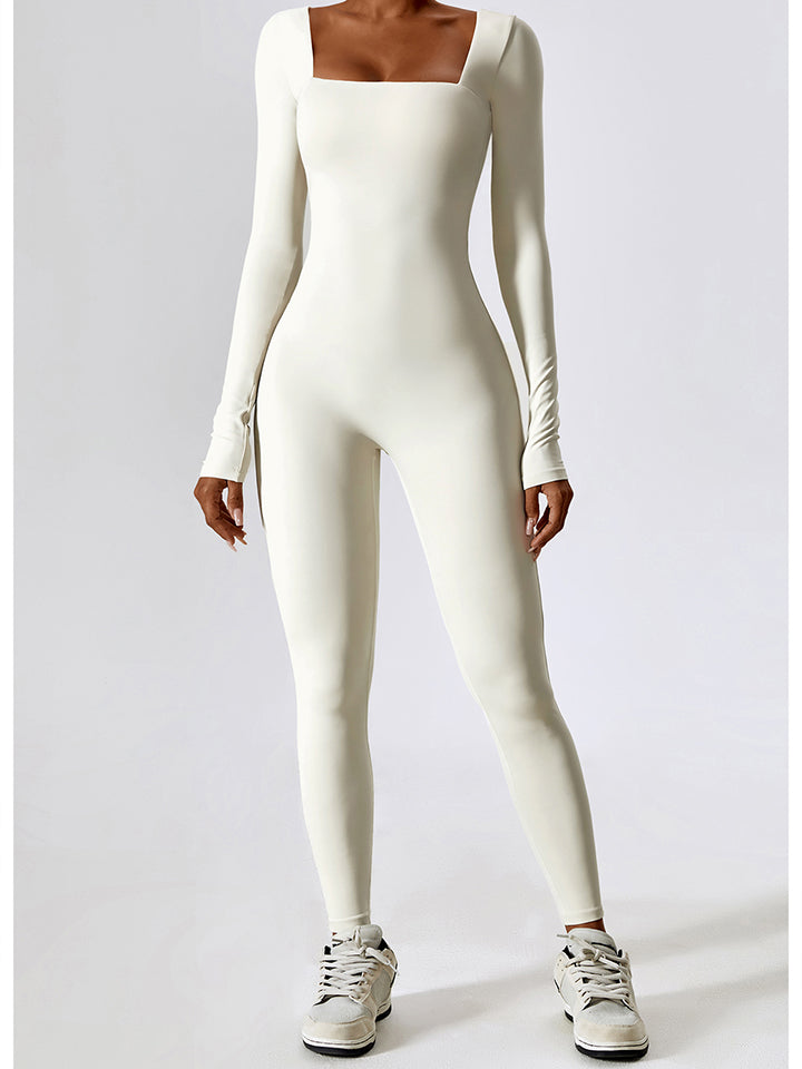 Square Neck Long Sleeve Sports Jumpsuit Shapelust