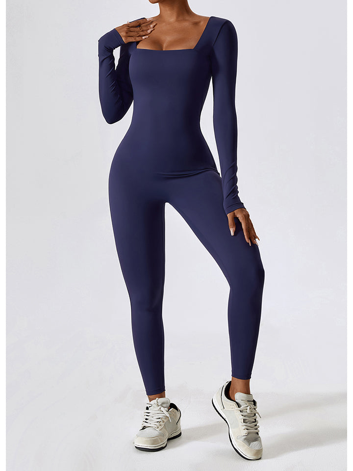 Square Neck Long Sleeve Sports Jumpsuit Shapelust