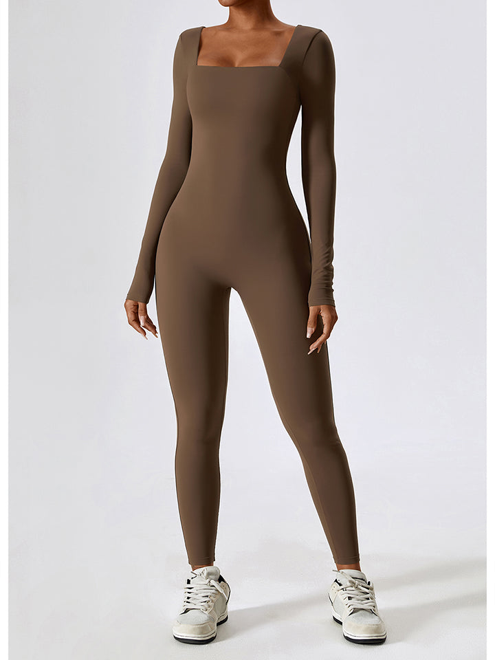 Square Neck Long Sleeve Sports Jumpsuit Shapelust