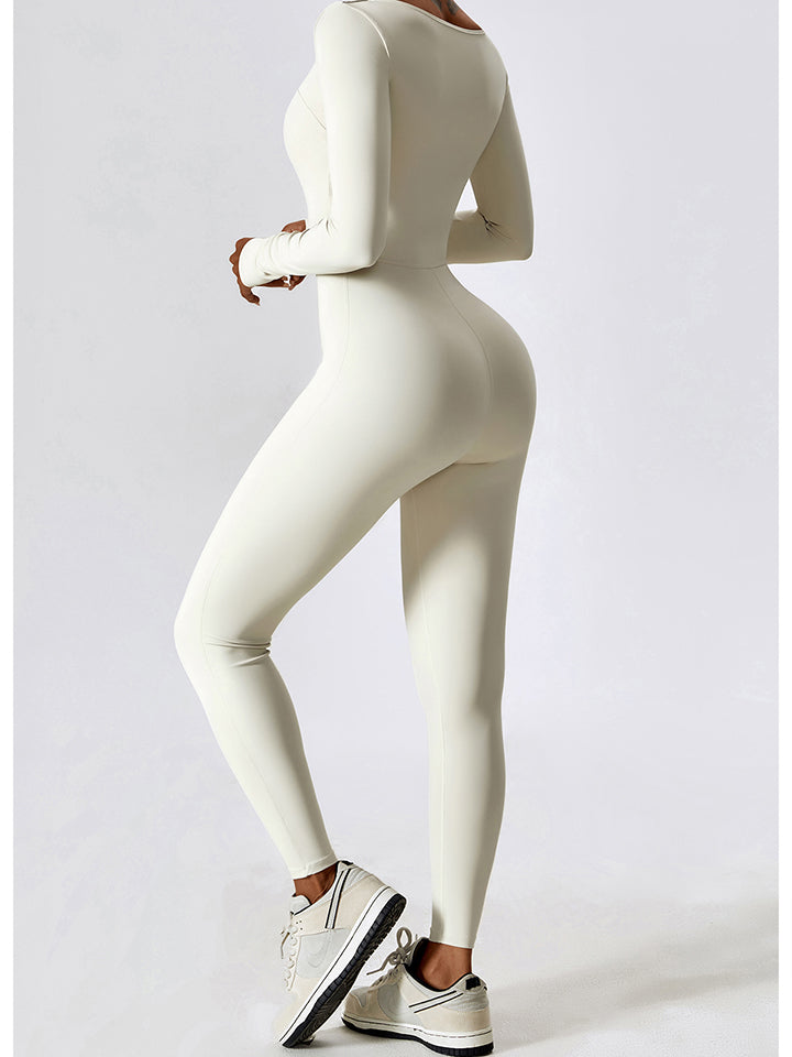 Square Neck Long Sleeve Sports Jumpsuit Shapelust